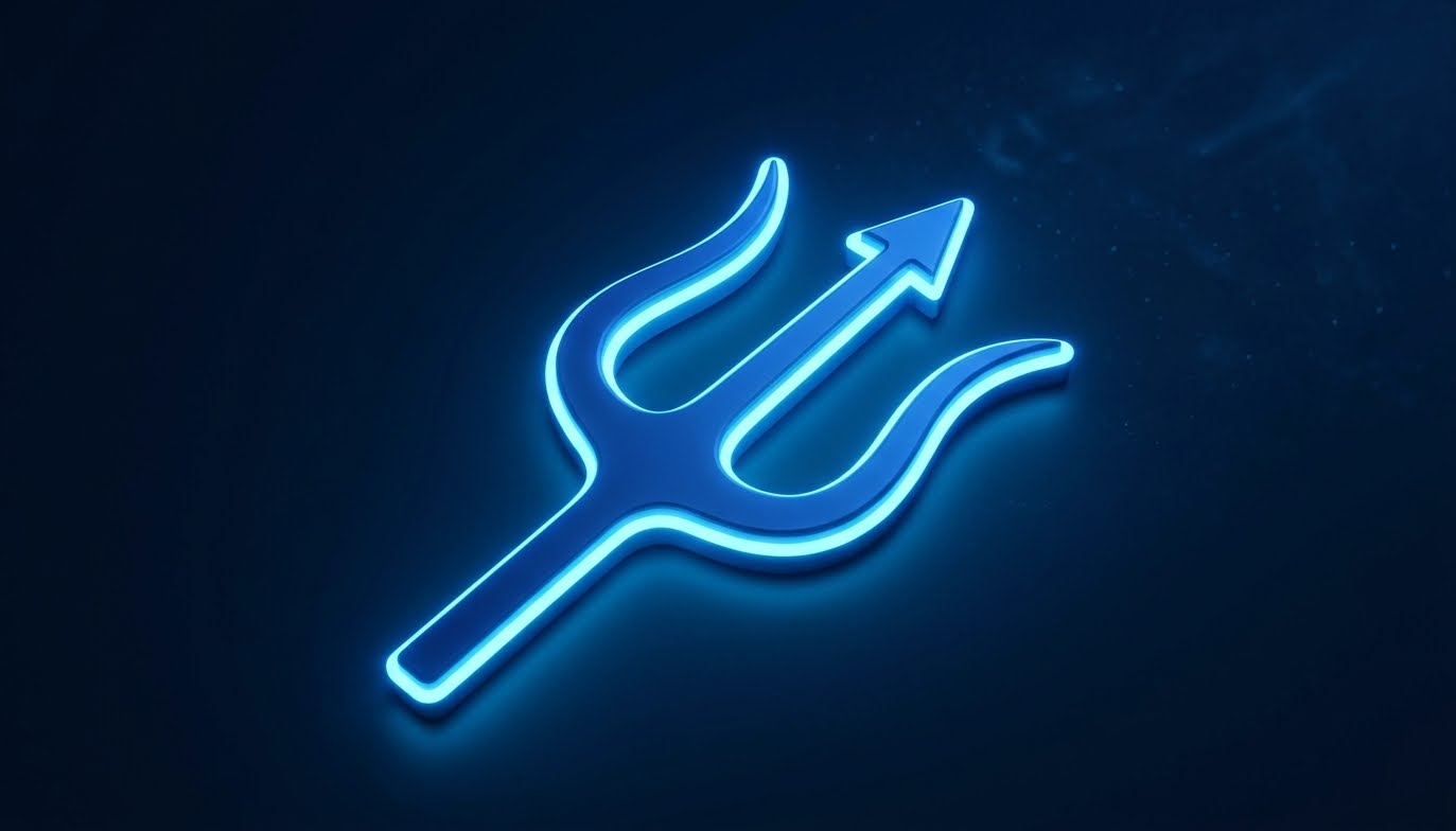 Potidaea trident mark — neon rendering